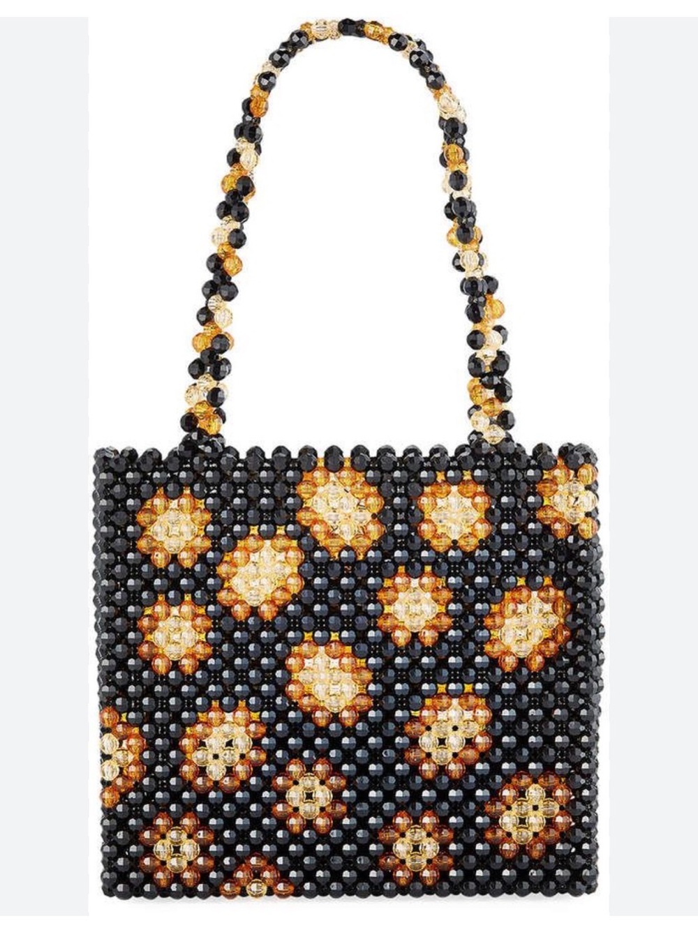 Susan Alexandra Black Beaded Shoulder Bag Floral